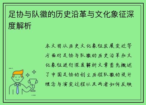 足协与队徽的历史沿革与文化象征深度解析